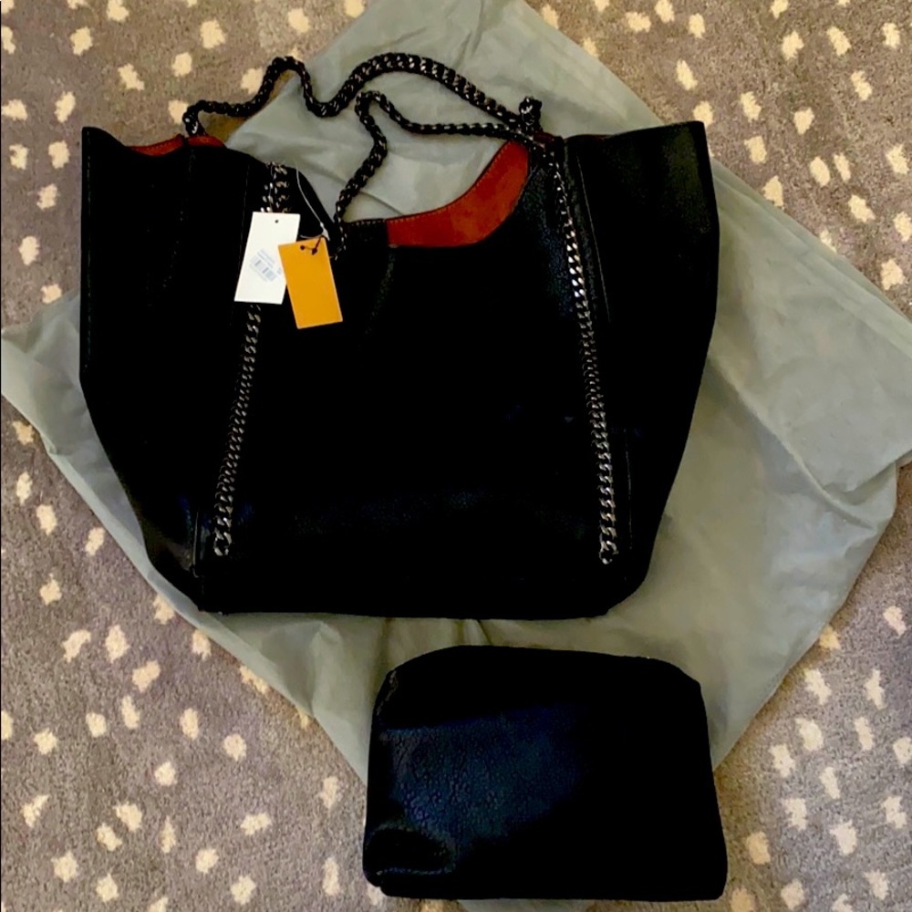 Brand New vegan tote chain strap & make up bag